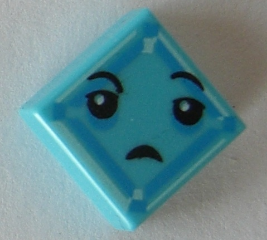 Tile 1 x 1 with Black Eyes, Small Frown, Light Aqua and Dark Azure Square Pattern (Kryptomite Face)