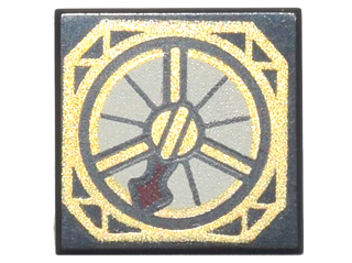 Tile 1 x 1 with Gold and Tan Magic Compass with Thin Dark Red Needle Pattern