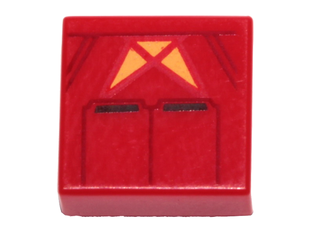 Tile 1 x 1 with SW Dark Red Lines, Black Bars and Yellow Triangles Pattern