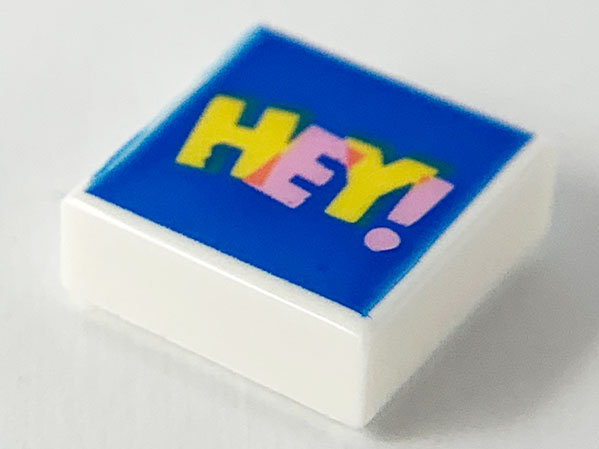 Tile 1 x 1 with Bright Pink and Yellow 'HEY!' on Blue Background Pattern