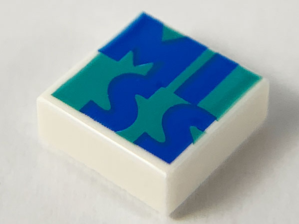 Tile 1 x 1 with Blue 'MISS' on Dark Turquoise Background Pattern