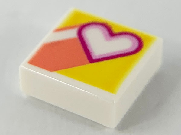 Tile 1 x 1 with Heart and Coral Stripes on Yellow Background Pattern