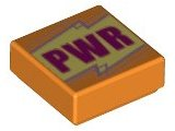 Tile 1 x 1 with Magenta 'PWR' on Bright Light Yellow Background, Metallic Pink Lines Pattern