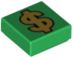 Tile 1 x 1 with Gold Dollar Sign '$' Pattern