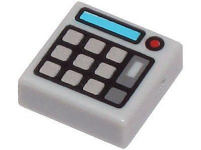 Tile 1 x 1 with Silver Keypad Buttons, Medium Azure Screen and Red Light (Calculator) Pattern