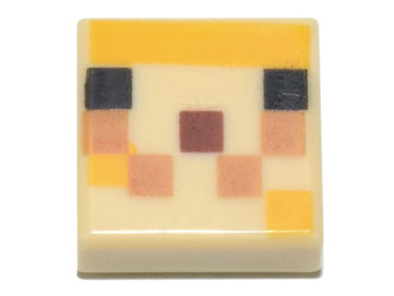 Tile 1 x 1 with Pixelated Black, Bright Light Orange, Medium Nougat, and Reddish Brown Squares Pattern (Minecraft Pufferfish Fry Face)