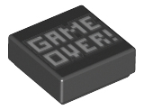 Tile 1 x 1 with White Pixelated 'GAME OVER!' with Dark Silver Outline Pattern