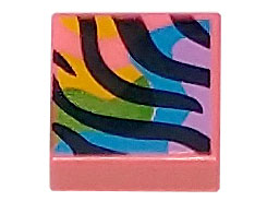 Tile 1 x 1 with Black Animal Stripes over Bright Green, Bright Light Orange, Dark Azure, and Medium Lavender Splotches Pattern