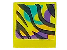 Tile 1 x 1 with Black Animal Stripes over Bright Light Orange, Dark Purple, and Dark Turquoise Splotches Pattern