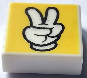 Tile 1 x 1 with White Peace Sign Glove with Black Outline on Yellow Background Pattern