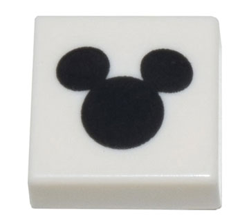 Tile 1 x 1 with Black Mickey Mouse Head Silhouette Pattern