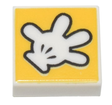 Tile 1 x 1 with White Open Glove with Black Outline on Yellow Background Pattern
