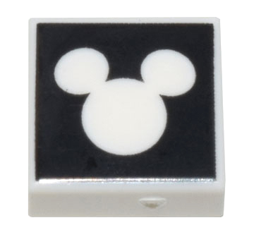 Tile 1 x 1 with White Mickey Mouse Head Silhouette on Black Background Pattern