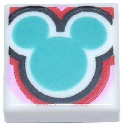 Tile 1 x 1 with Dark Turquoise Mickey Mouse Head Silhouette with Black, Red and Bright Pink Outline Pattern