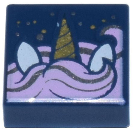 Tile 1 x 1 with Gold Unicorn Horn, White Ears, Bright Pink and Silver Mane, and Sparkles Pattern