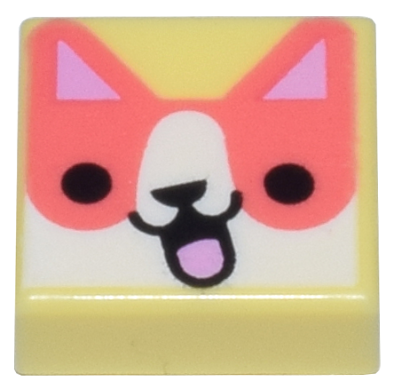 Tile 1 x 1 with Coral and White Dog Head with Bright Pink Ears, Black Nose, and Open Mouth with Tongue Pattern