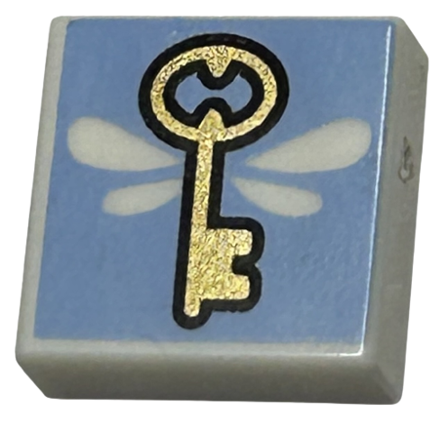 Tile 1 x 1 with Gold Key with Wings on Bright Light Blue Background Pattern (HP Winged / Flying Key)