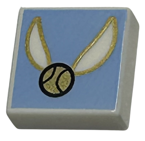 Tile 1 x 1 with Gold Ball with Wings on Bright Light Blue Background Pattern (HP Golden Snitch)