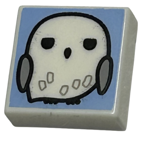 Tile 1 x 1 with Owl with Light Bluish Gray Feathers and Wings on Bright Light Blue Background Pattern (HP Hedwig)