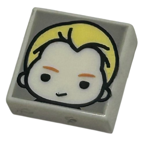 Tile 1 x 1 with Male Head with Smirk, Medium Nougat Eyebrows, and Bright Light Yellow Hair on Light Bluish Gray Background Pattern (HP Draco Malfoy)