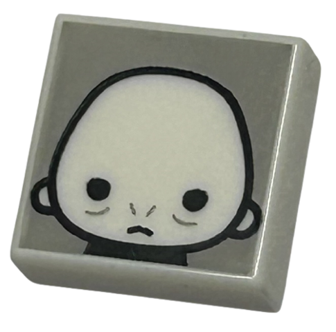 Tile 1 x 1 with Bald Male Head with Frown on Light Bluish Gray Background Pattern (HP Voldemort)