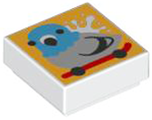 Tile 1 x 1 with Light Bluish Gray and Dark Azure Pooping Pigeon on Red Skateboard on Bright Light Orange Background Pattern