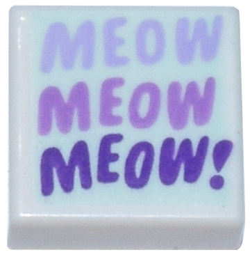 Tile 1 x 1 with Lavender 'MEOW', Medium Lavender 'MEOW', and Dark Purple 'MEOW!' on Light Aqua Background Pattern