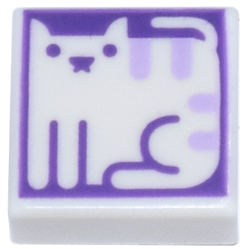 Tile 1 x 1 with Cat with Lavender Stripes on Dark Purple Background Pattern