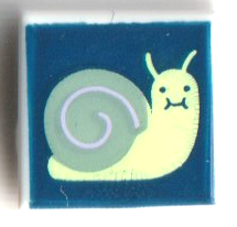 Tile 1 x 1 with Yellowish Green Snail with Sand Green Shell on Dark Blue Background Pattern