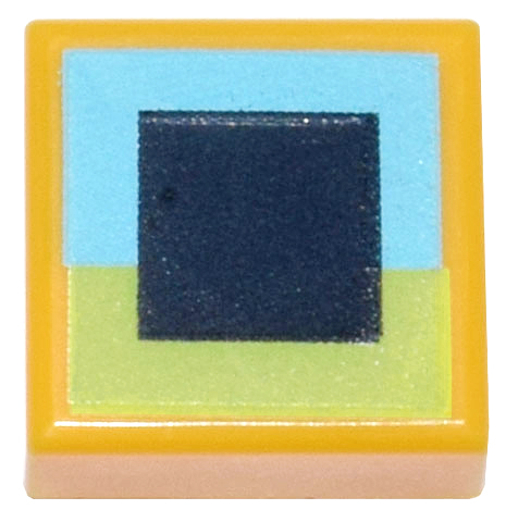 Tile 1 x 1 with Black Square on Medium Azure and Lime Background Pattern (Minecraft Big Beak Eye)