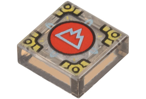 Tile 1 x 1 with Metallic Light Blue Mountain on Red Circle (Symbol of Arborea) and Gold Corners Pattern (Dungeons & Dragons Cubic Gate)