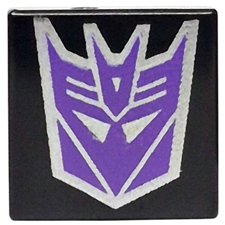 Tile 1 x 1 with Dark Purple and Silver Transformers Decepticon Logo Pattern