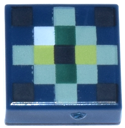 Tile 1 x 1 with Pixelated Sand Green, Dark Green and Yellowish Green Diamond, White Highlight, Black Corners Pattern (Minecraft Eye of Ender)
