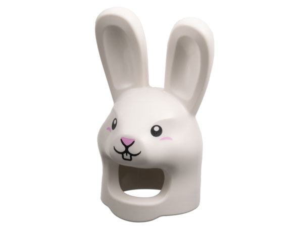 Minifigure, Headgear Head Cover, Costume Rabbit with Black Eyes and Mouth, Bright Pink Nose Pattern