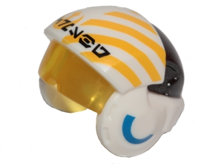 Minifigure, Headgear Helmet SW Rebel Pilot Raised Front with Trans-Yellow Visor with Yellow Diagonal Stripes, PDG Back and Alien Letters Pattern