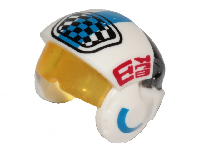 Minifigure, Headgear Helmet SW Rebel Pilot Raised Front with Trans-Yellow Visor with Blue Stripe and Black and White Checkered Pattern