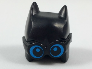 Minifigure, Headgear Mask Batman Cowl (Open Chin Lopsided) with Large Thick Glasses with Dark Azure Lenses and Pupils Pattern