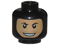 Minifigure, Head Balaclava with Nougat Face, Black Eyebrows, Stubble, and Open Mouth Smile with Teeth Pattern
