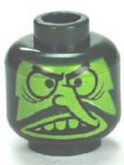 Minifigure, Head Lime Face with Angry Eyebrows, Large Eyes, Long Nose, Beard, and Open Mouth with Top Teeth Pattern