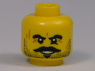 Minifigure, Head Beard Stubble, Moustache, Goatee, Bushy Eyebrows, Scars and Open Mouth Smile Pattern