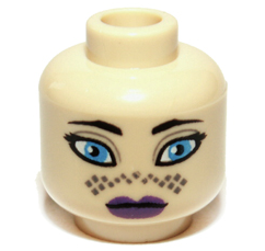 Minifigure, Head Female Black Eyebrows, Eyelashes, Large Dark Azure Eyes, Dark Purple Lips, Dark Tan Markings, Neutral Pattern