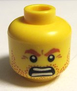 Minifigure, Head Beard Stubble, Brown Angry Eyebrows and Open Angry Mouth Pattern