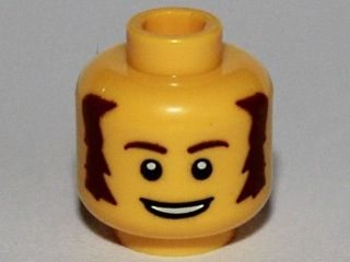 Minifigure, Head Male Brown Bushy Sideburns, Thin Eyebrows, White Pupils and Open Mouth Smile Pattern
