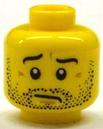 Minifigure, Head Black Eyebrows and Beard Stubble, Medium Nougat Chin Dimple and Wrinkles, Worried Pattern