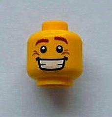 Minifigure, Head Male Brown Eyebrows, White Pupils, Smile Wrinkles and Wide Open Smile Pattern