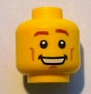 Minifigure, Head Male Brown Eyebrows, Open Mouth Smile, Chin Dimple, White Pupils Pattern