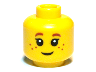 Minifigure, Head Child Black Eyelashes, Brown Eyebrows, Freckles Pattern