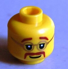 Minifigure, Head Glasses with Brown Moustache and Eyebrows Pattern