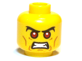 Minifigure, Head Red Eyes with Black Bushy Eyebrows and Open Angry Mouth Pattern