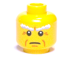 Minifigure, Head Male White Bushy Eyebrows, Crow's Feet and Cheek Lines Pattern